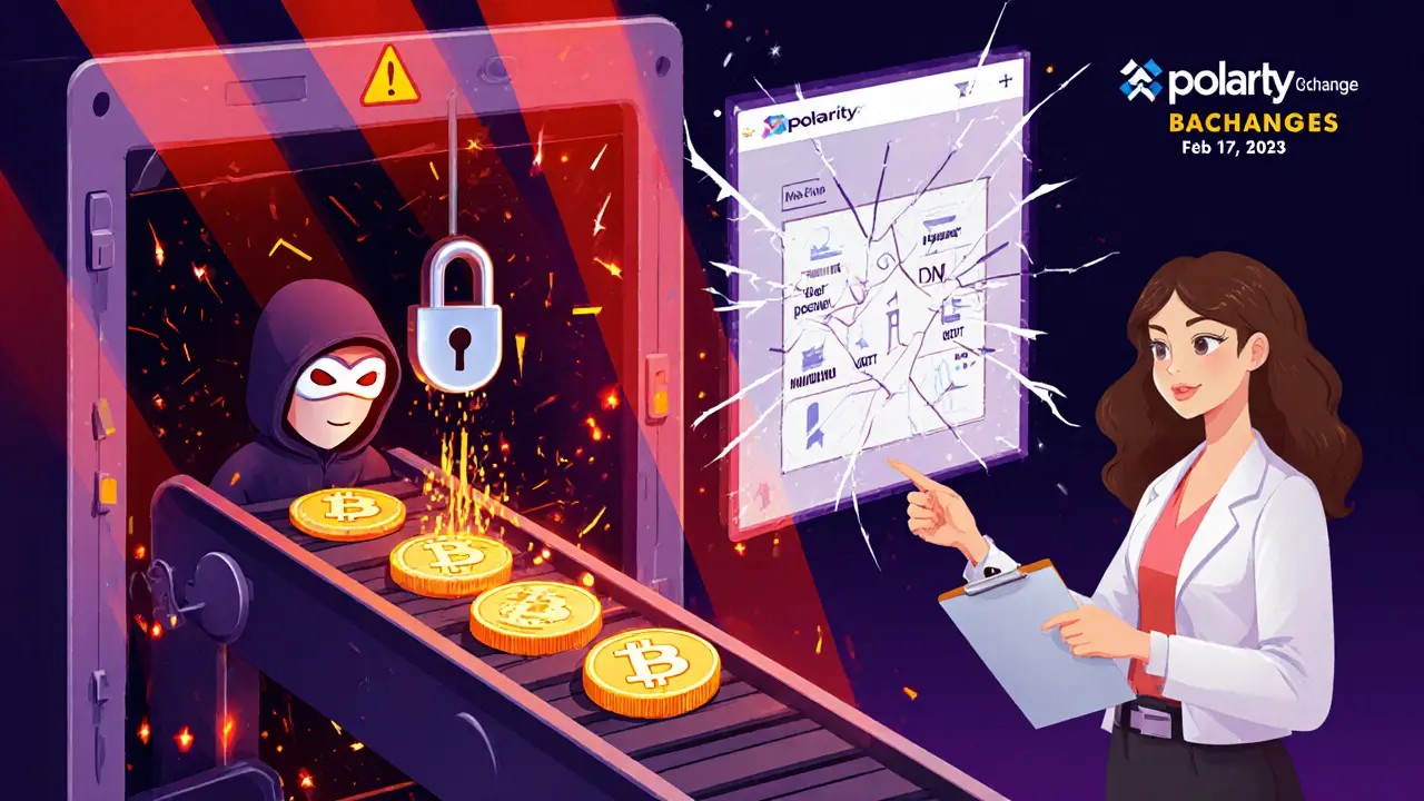 Cartoon hack scene with a masked hacker stealing token symbols from a vault.