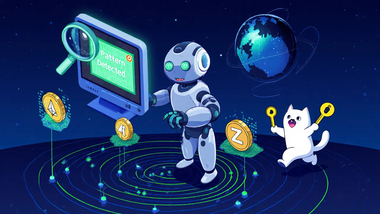 AI robot scans blockchain graph, spotting hidden privacy coins like Monero.