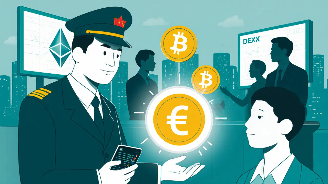 Official gives glowing e‑CNY to trader as private crypto coins are blocked.