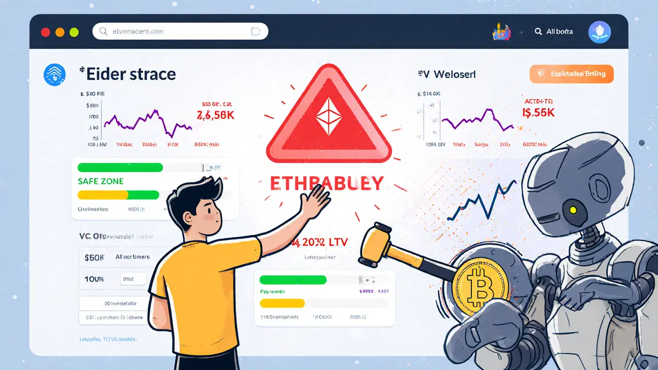 Crypto loan alert triggers automatic liquidation as Ethereum price crashes below safety threshold.