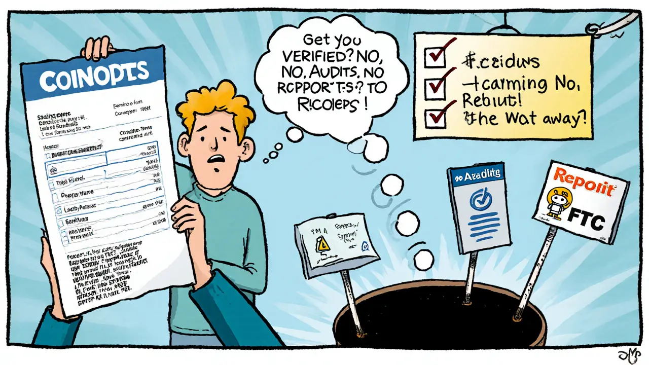 Person losing crypto to scam as warning icons and report forms appear as helpful guides.