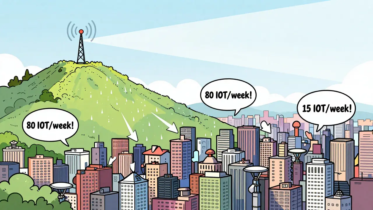 Rural hotspot earning more tokens than crowded city hotspots in playful cartoon scene.