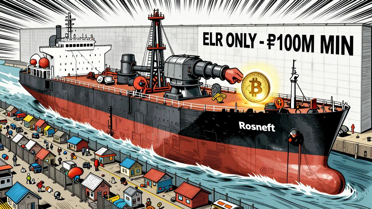 Giant state oil tanker accepts crypto while small businesses are blocked by a wall.