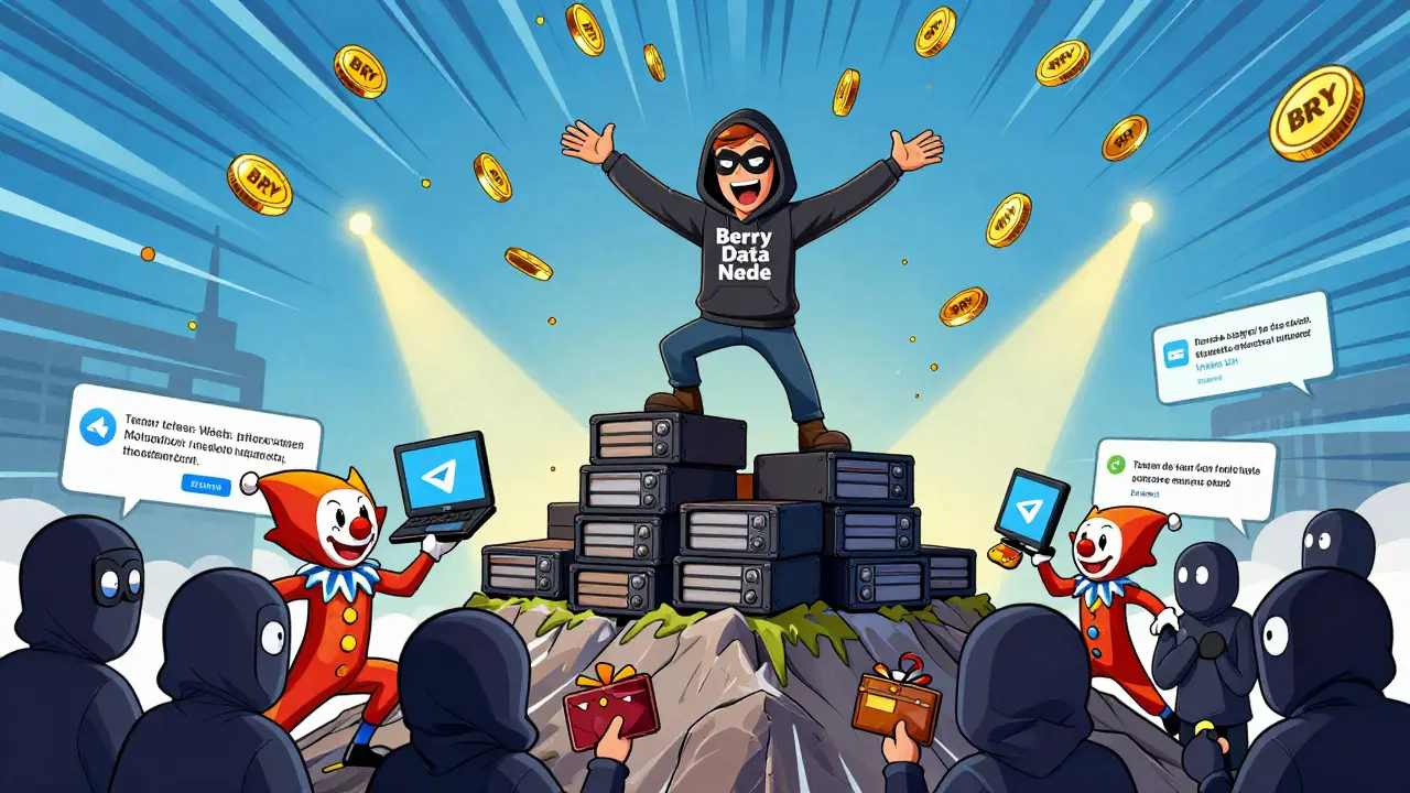 Hero in hoodie crowned with BRY tokens as scammers fail below