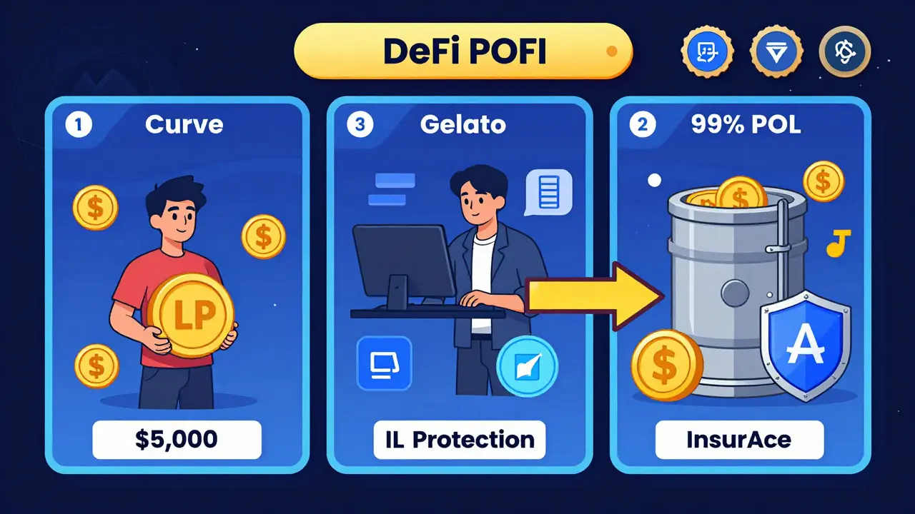 A side-by-side cartoon comparison: small LP on stablecoins, professional using tools, and a secure protocol-owned liquidity vault.