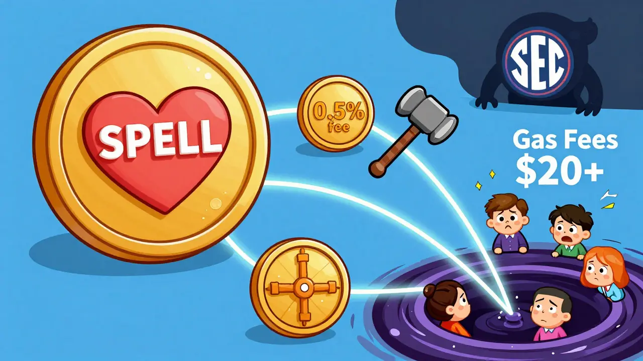 SPELL token connected to revenue sources, with users pulled into gas fees vortex and SEC figure watching.