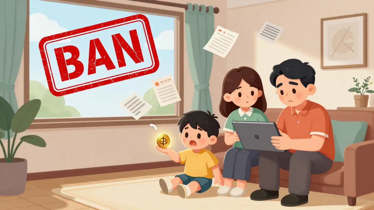 A family quietly holds crypto while a government ban looms outside their window.