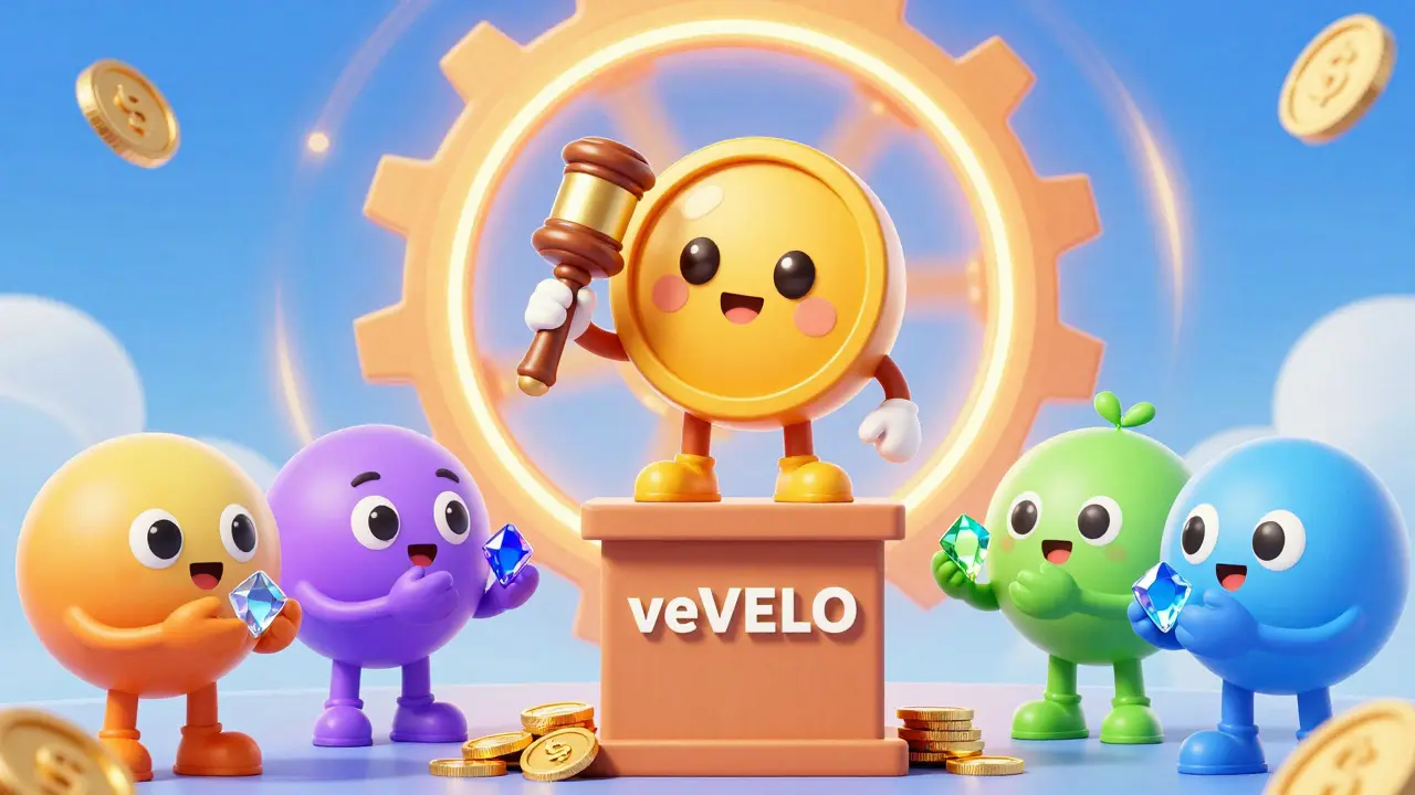 Cartoon token characters in a political campaign with a large spinning golden flywheel