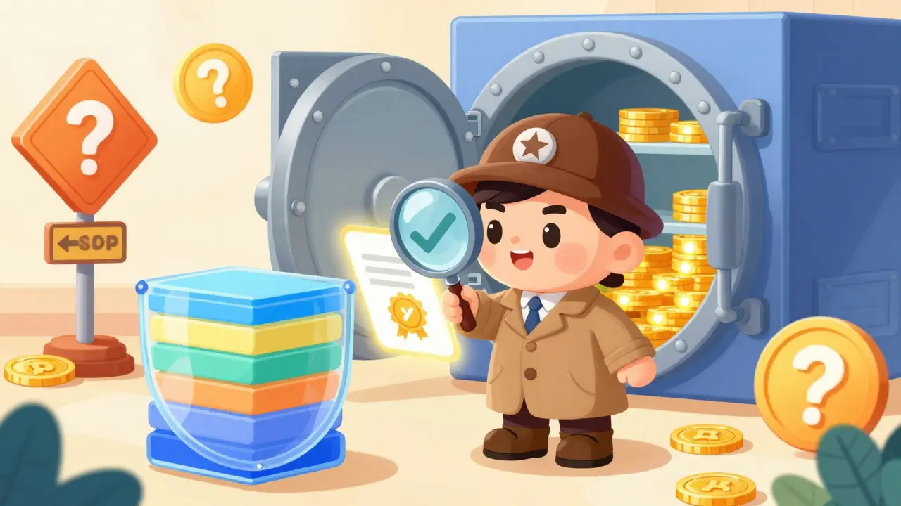 Detective inspecting safety shields and open coin vault