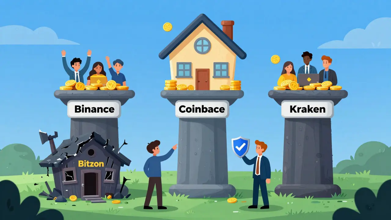 Cartoon comparing safe crypto exchanges to a risky scam