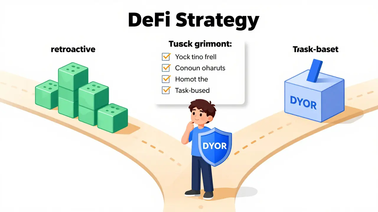 Character choosing between retroactive, task-based, and governance airdrop paths