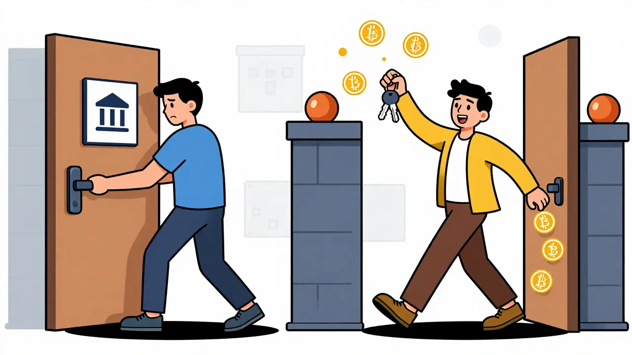 Comparison of locked custodial door vs open non-custodial gate with crypto