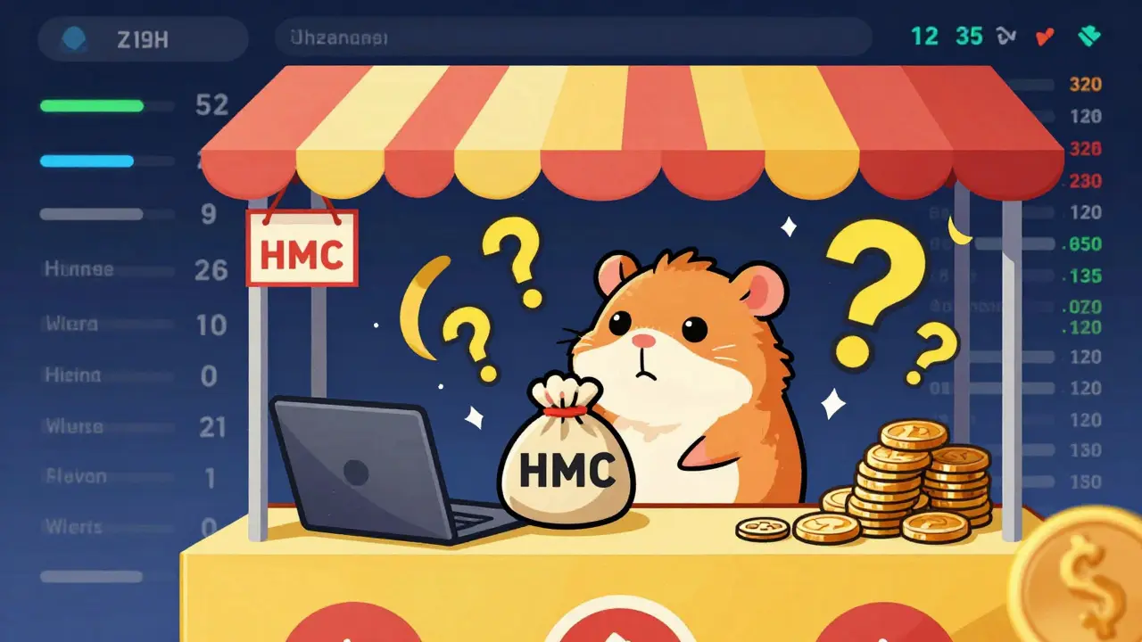 Confused hamster at chaotic crypto trading stall