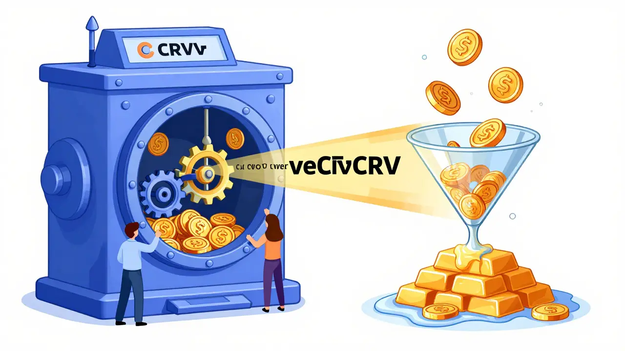 Illustration of Convex pooling CRV to create liquid cvxCRV tokens for users.
