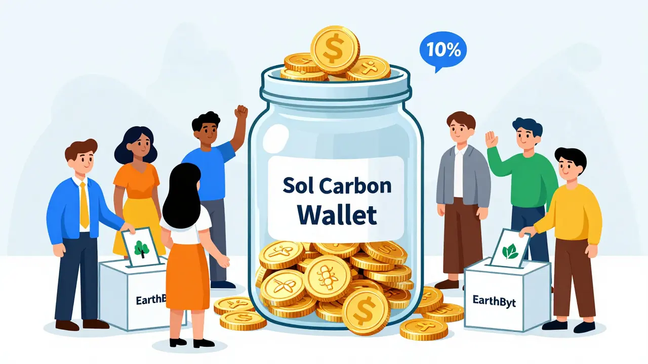 Token holders voting on environmental projects via a transparent charity wallet.