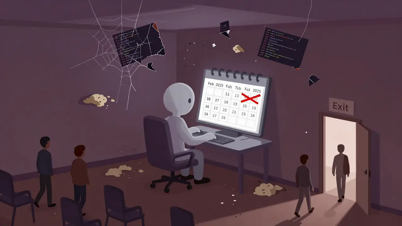 Abandoned developer desk with cobwebs and shrinking user base