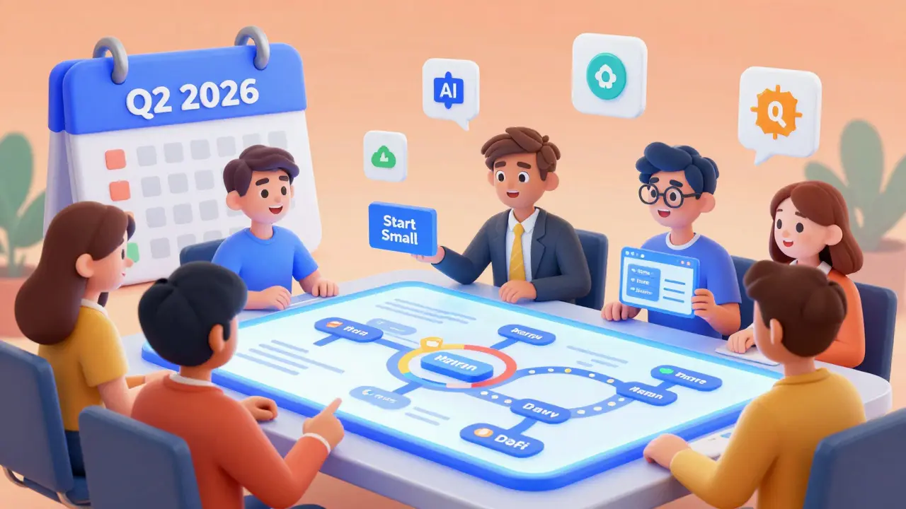 Beginners learning crypto trading on a holographic dashboard