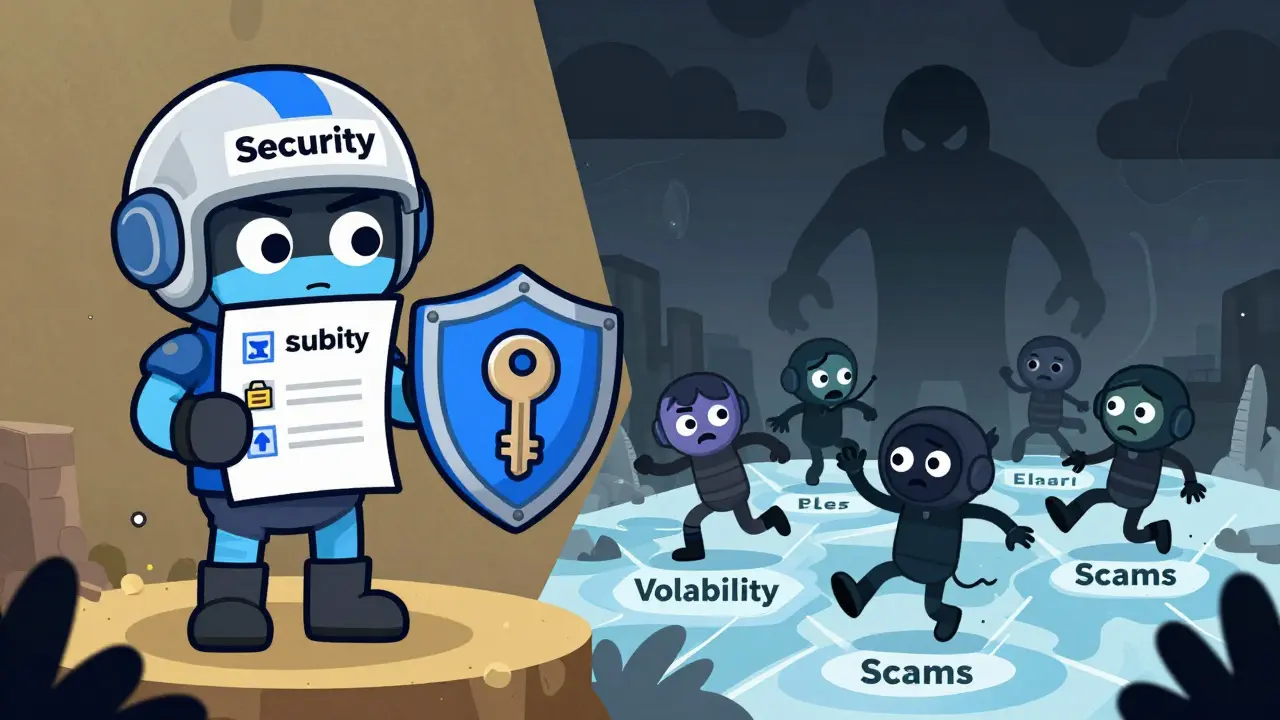 Cartoon avatar using security tools to navigate metaverse economic risks