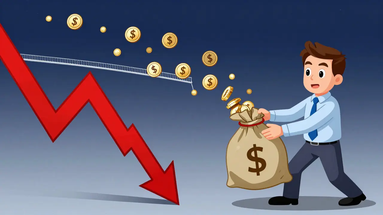 Cartoon trader losing value to slippage on thin liquidity bridge