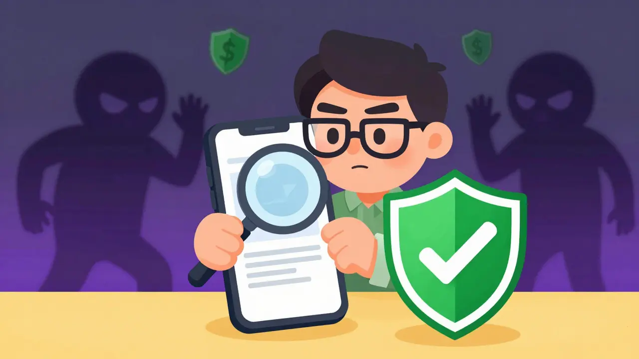Character checking token contract address with magnifying glass