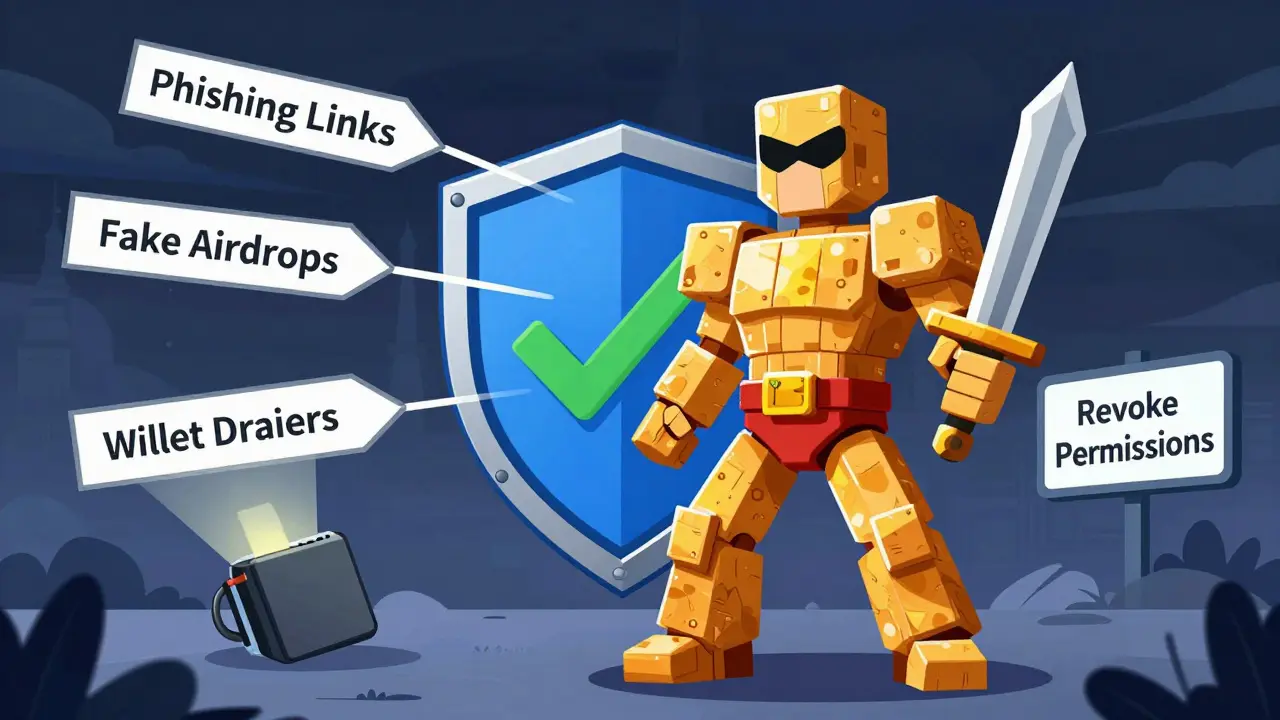 Digital safety hero blocking phishing attacks and protecting crypto assets