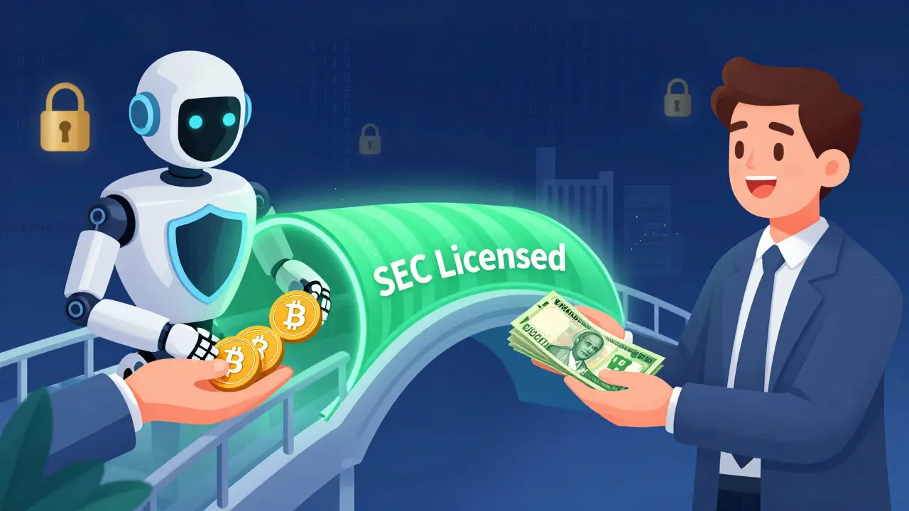 Licensed VASP robot converting crypto to Naira for a compliant merchant transaction