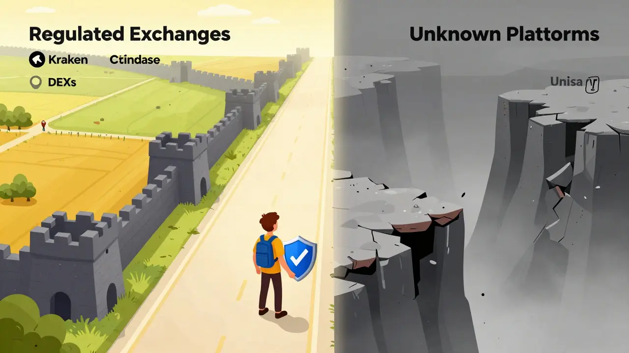 Safe regulated exchanges vs risky unknown platforms path