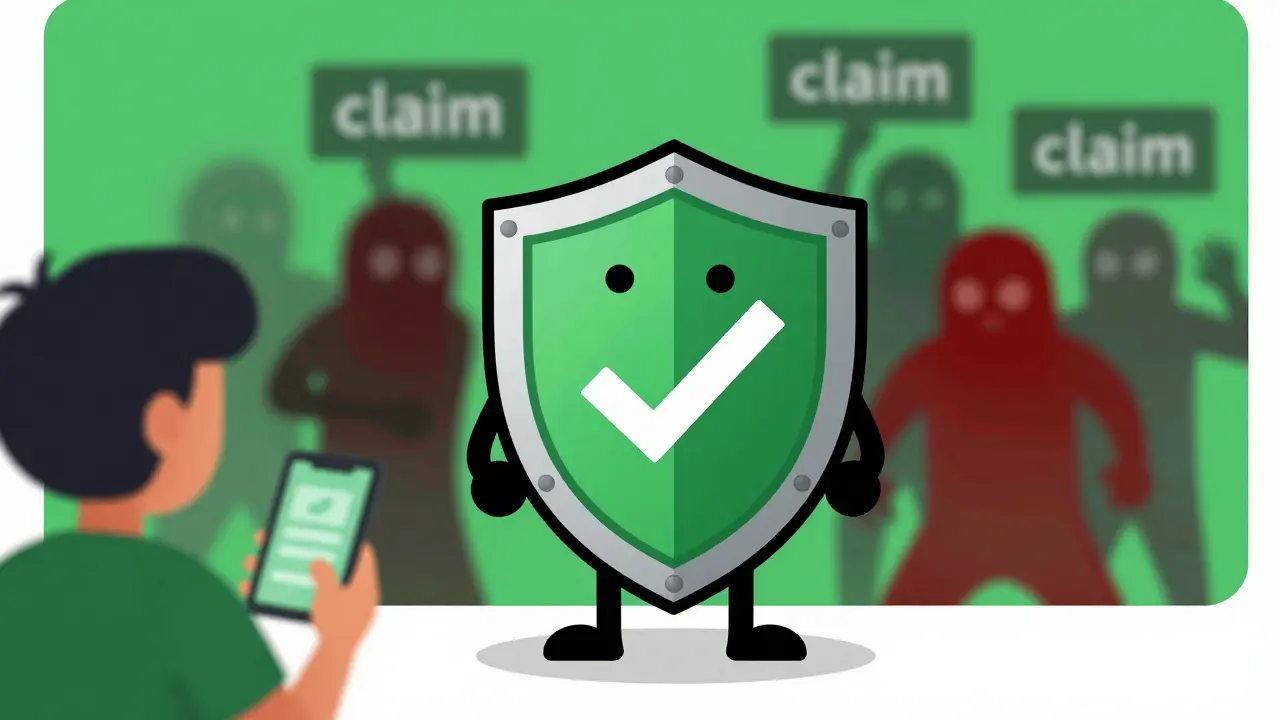 Shield protecting a digital wallet from scam threats