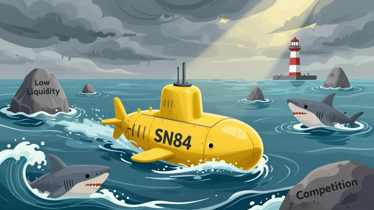 Submarine navigating risky waters representing crypto market challenges