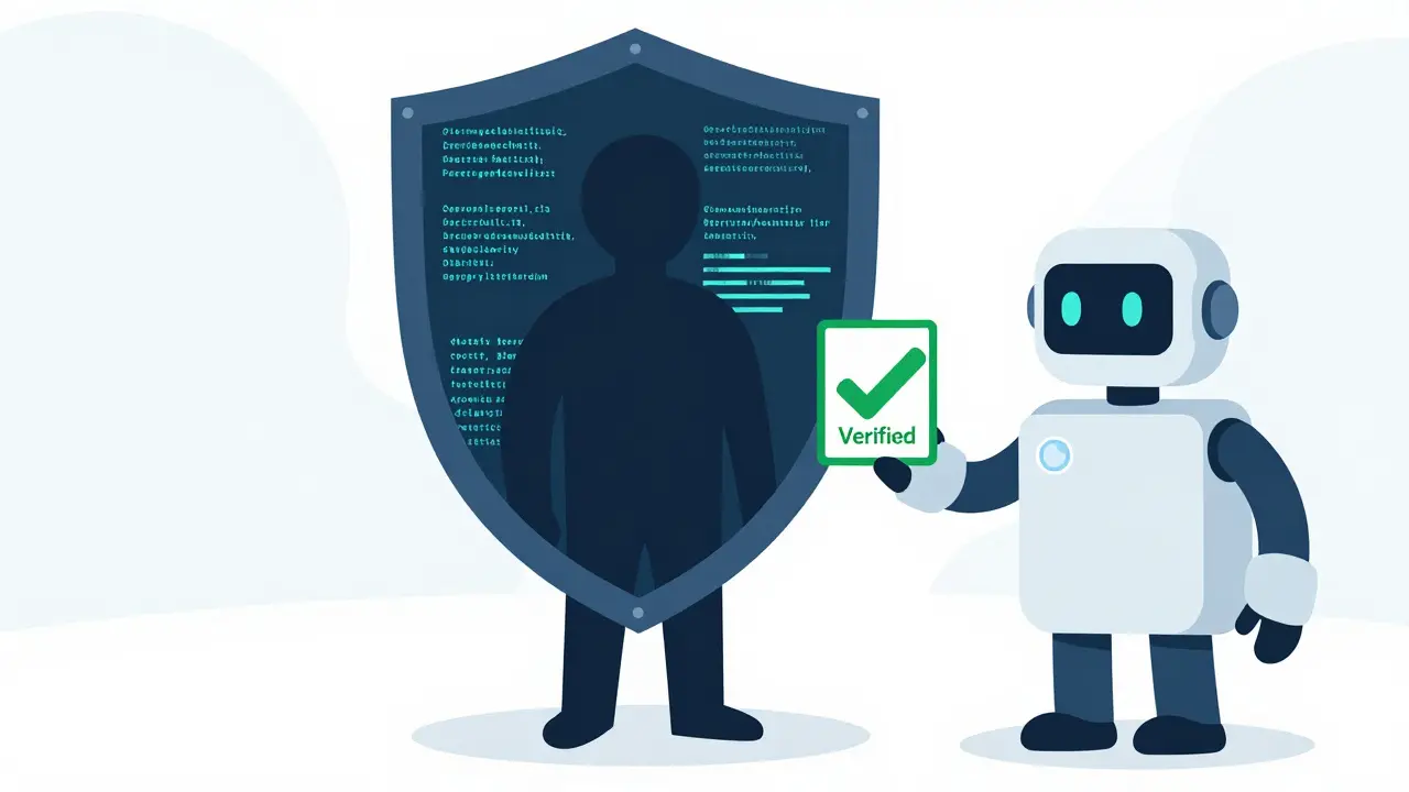 Character verifying age with zero-knowledge proof, hiding personal data behind crypto shield