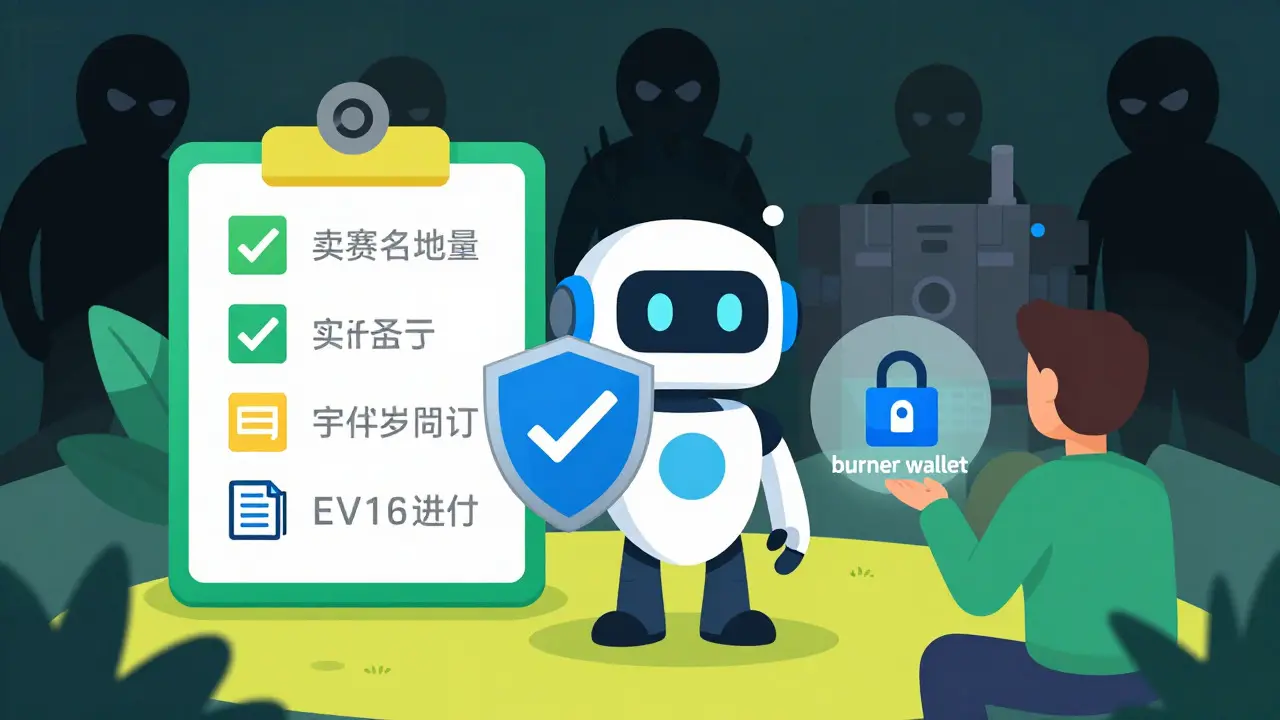 Robot helping user secure wallet against crypto scams