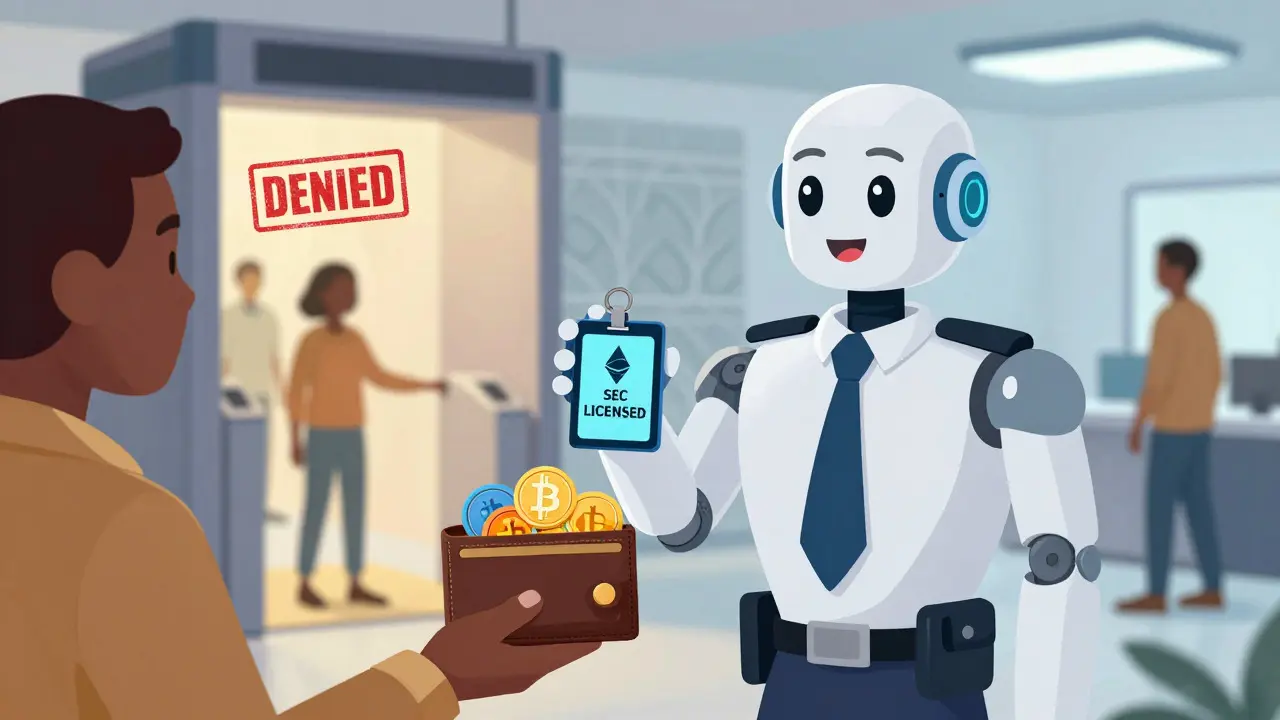 Robot officer approving licensed crypto user while denying unverified traders