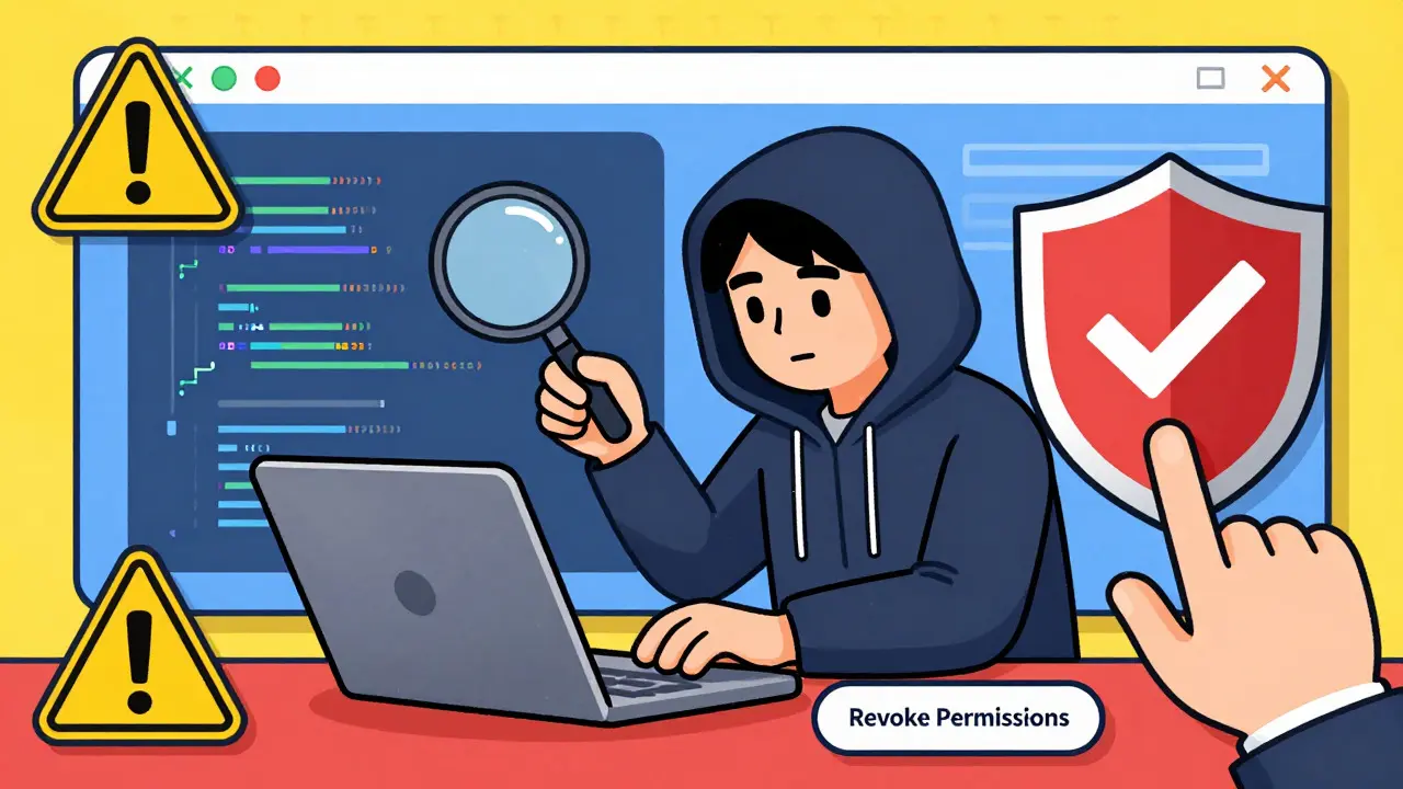 Cartoon illustration of cybersecurity: a shield protecting a wallet from a hacker in a digital space.