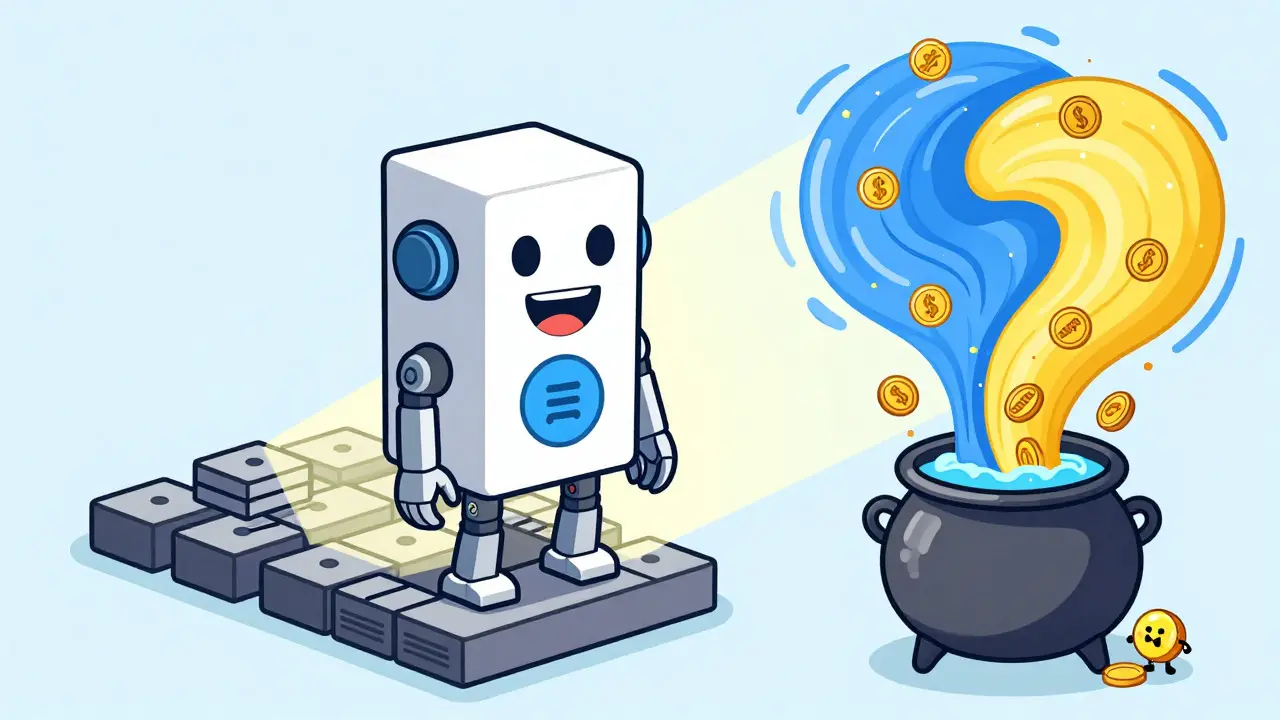 Illustration of blockchain validator securing network vs liquidity pool mixing tokens