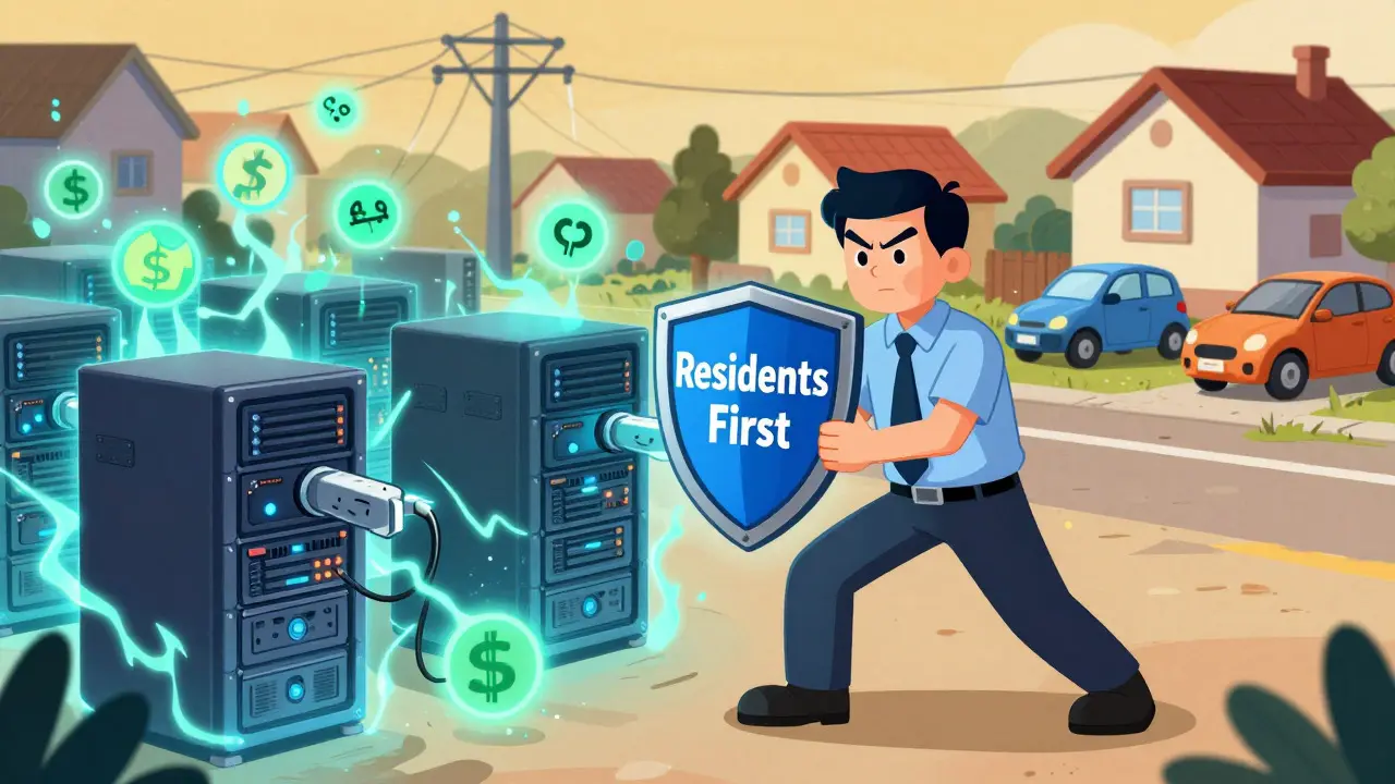 Illustration of grid operator protecting residents from crypto load