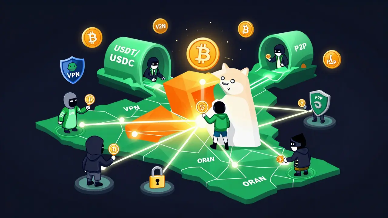 Illustration of underground P2P crypto networks bypassing bans in Algeria