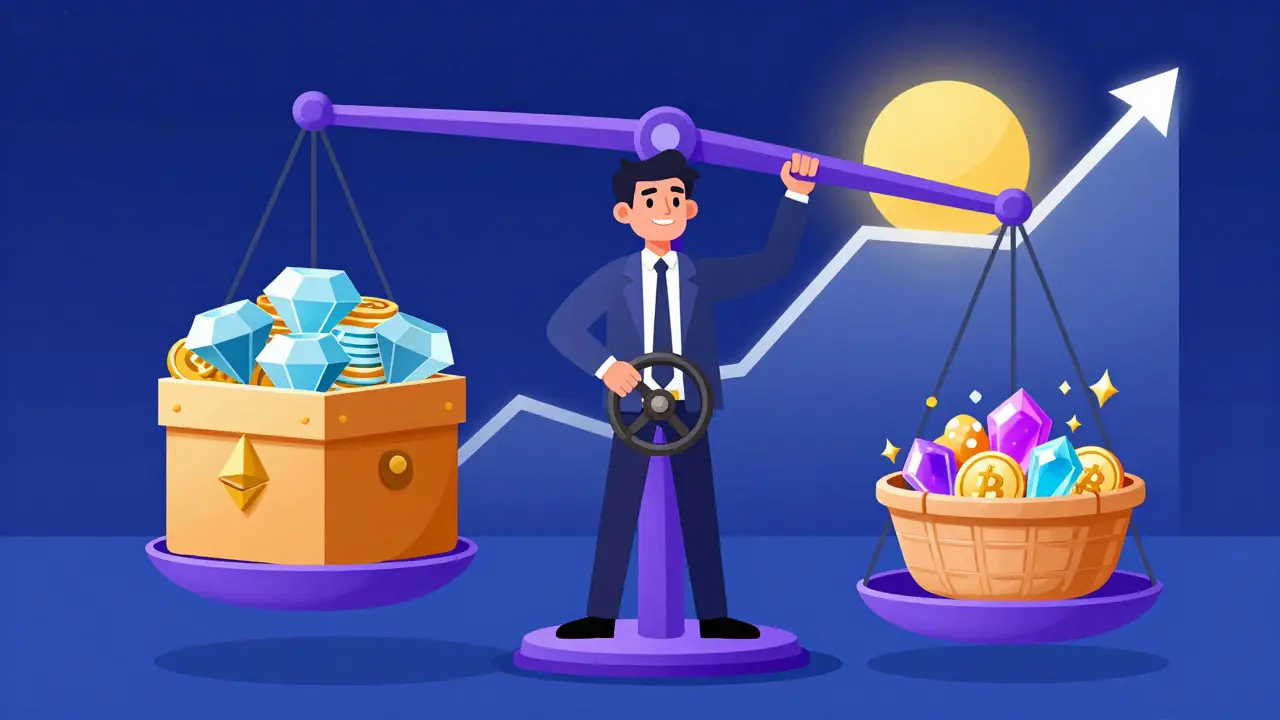 Investor balancing stable staking assets with aggressive yield farming holdings