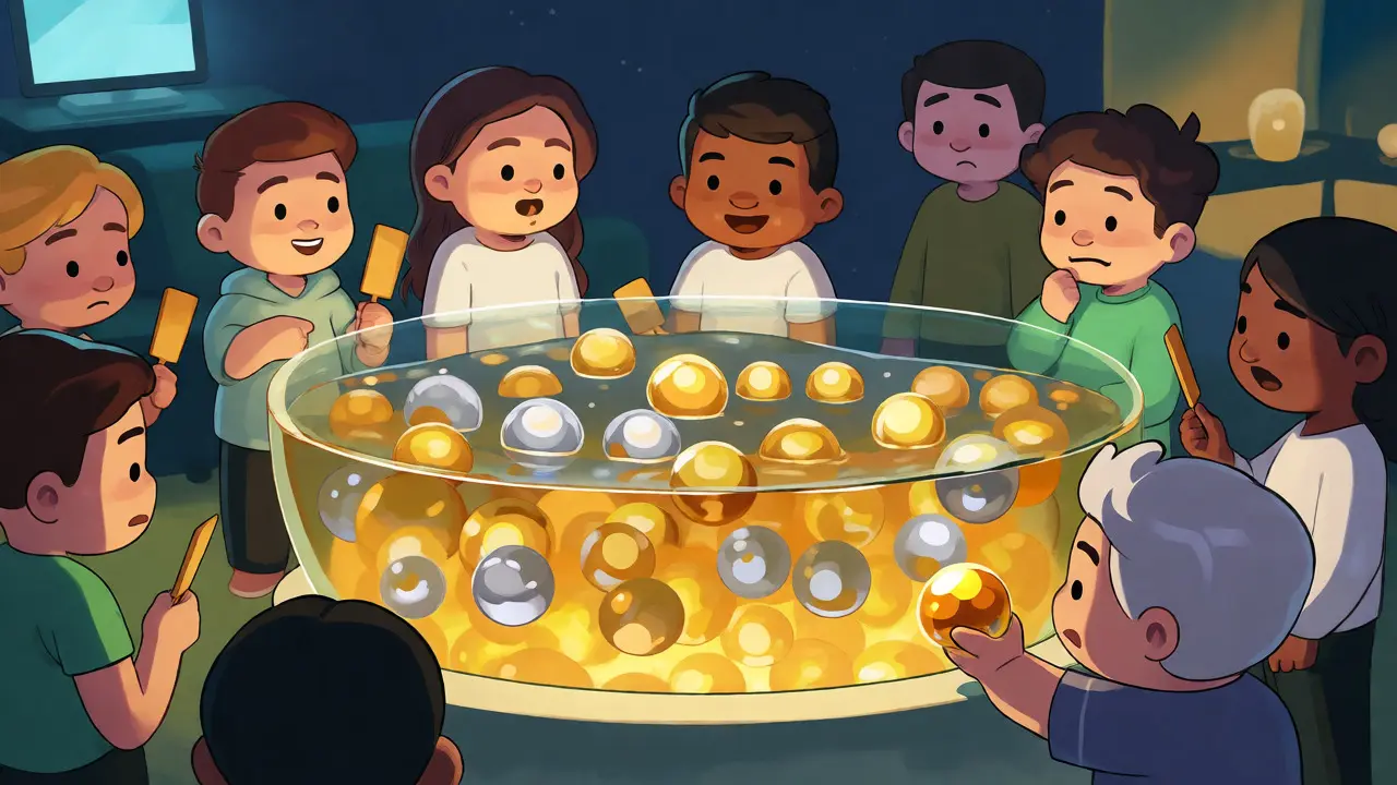 Avatars around a liquidity pool discussing governance and slippage