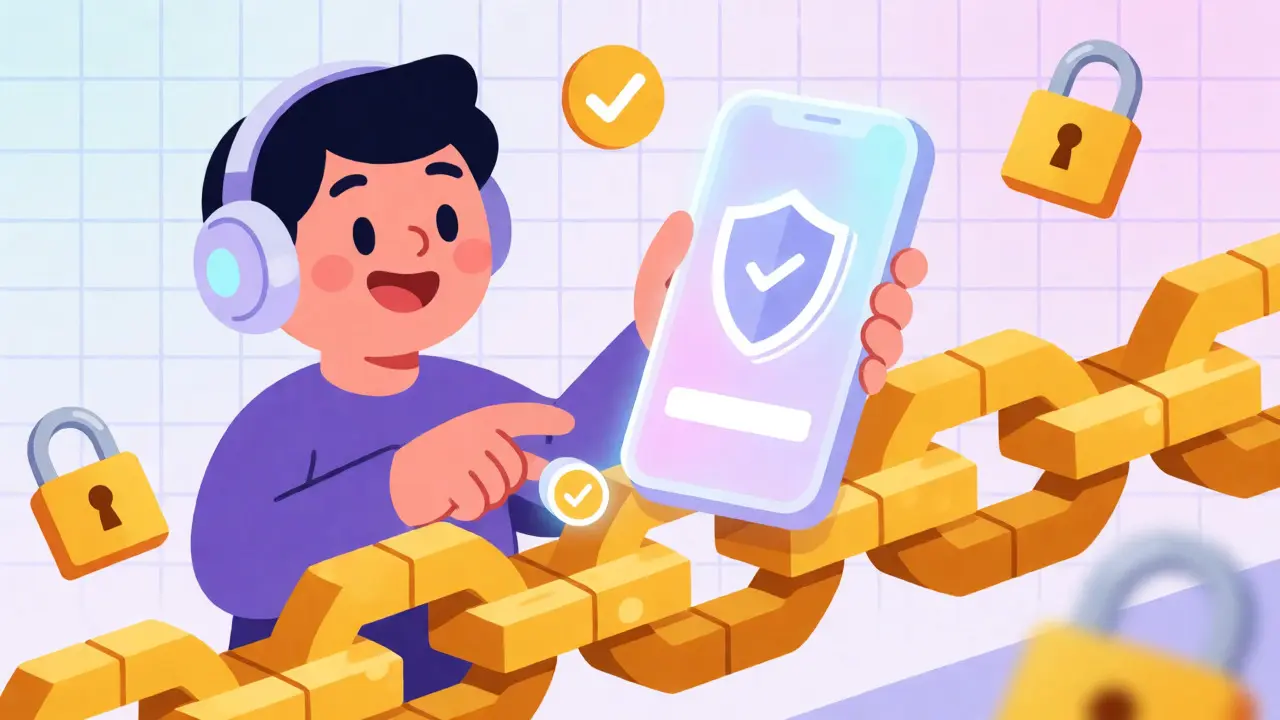 Cartoon character securely connecting a wallet to the Binance Smart Chain.