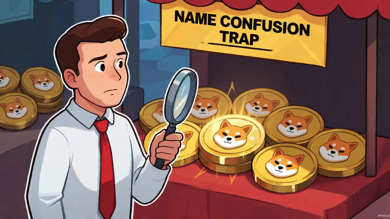 Confused investor distinguishing similar Shiba Inu tokens on Solana