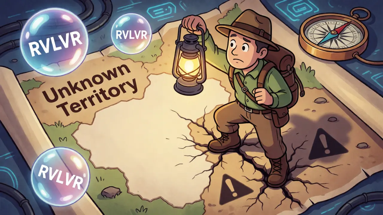 Explorer navigating risky terrain with a lantern, avoiding phishing traps.