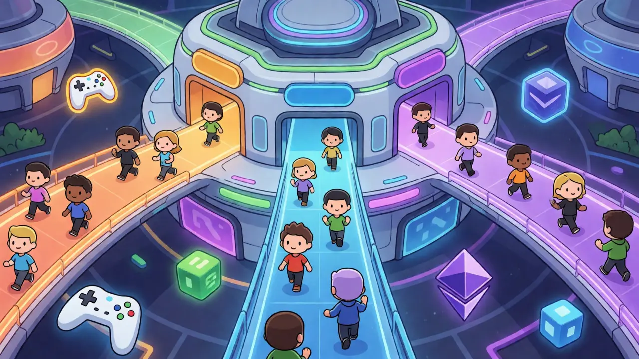 Illustration of a multichain metaverse gaming marketplace
