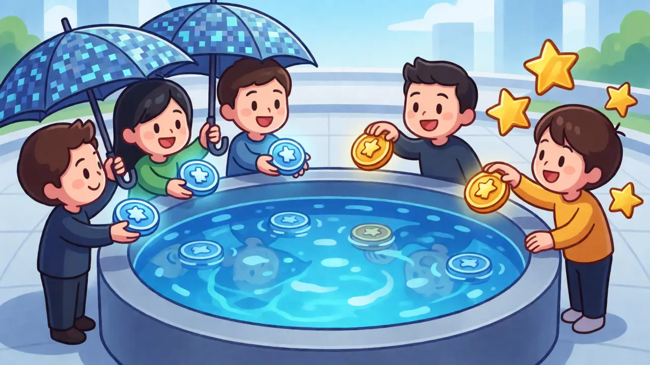 Peer-to-peer marketplace with users staking tokens for rewards