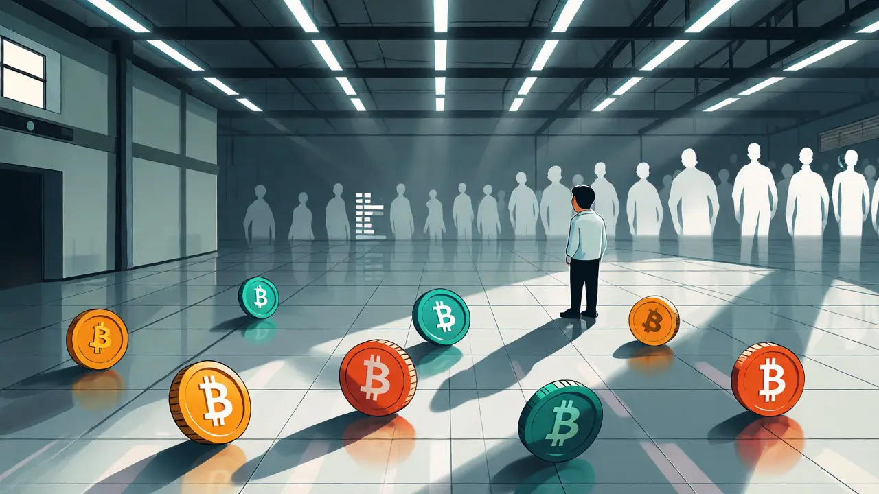 Sparse trading floor with only seven active coins among many ghosts