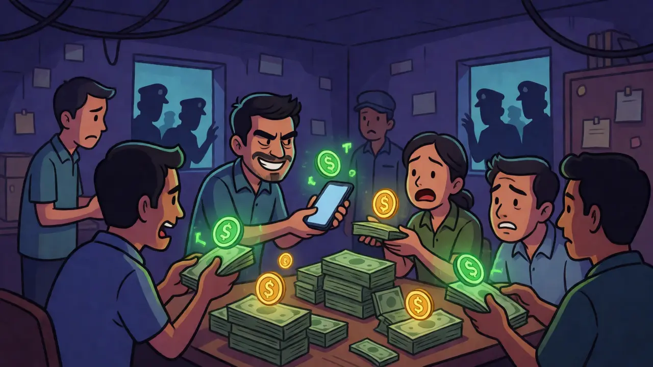 Underground P2P crypto trade with cash and police watching