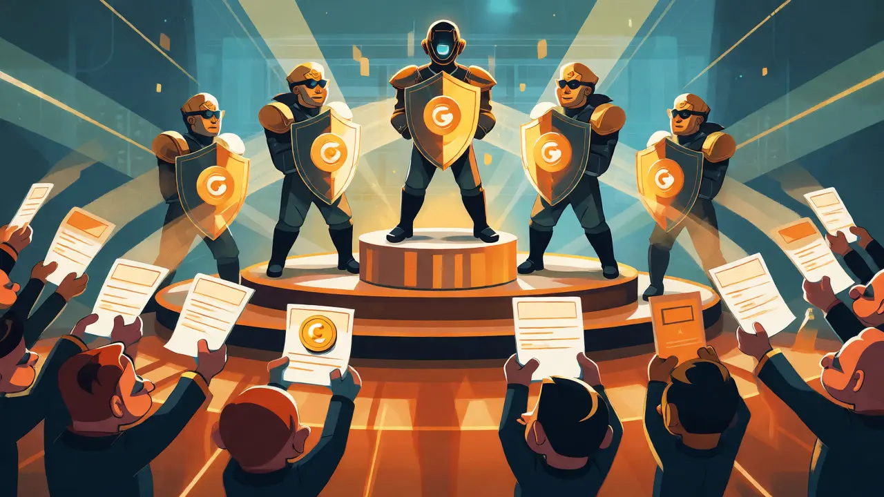 Cartoon scene of citizens voting for representatives to secure the network.