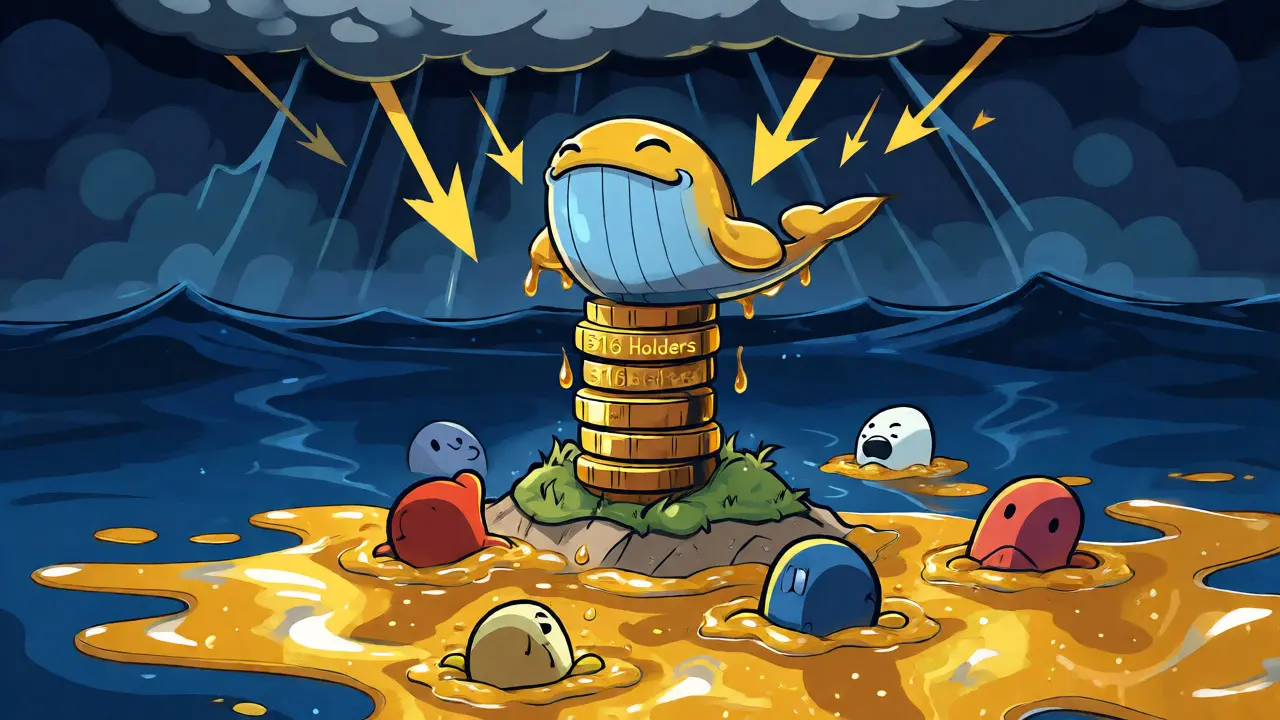 Isolated holders on a tiny island surrounded by a sticky honeypot trap and crashing prices.