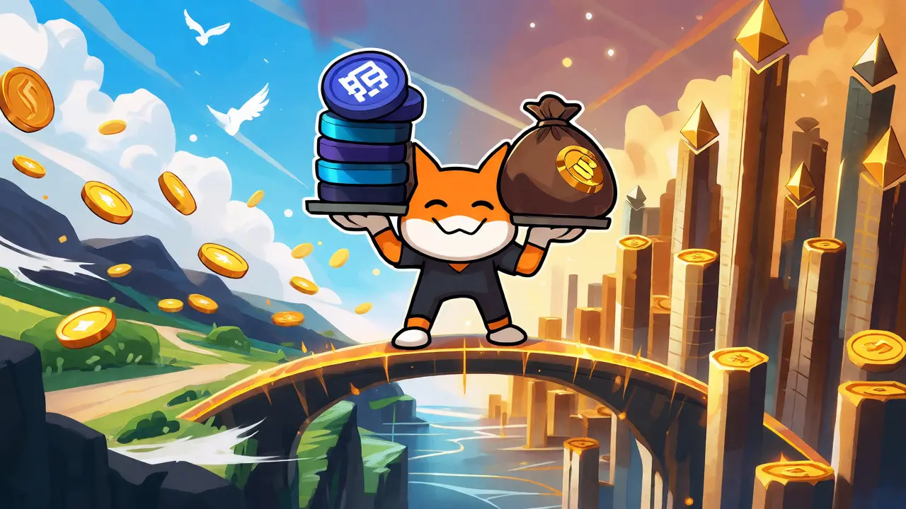 PancakeSwap mascot balancing BSC efficiency and Ethereum costs
