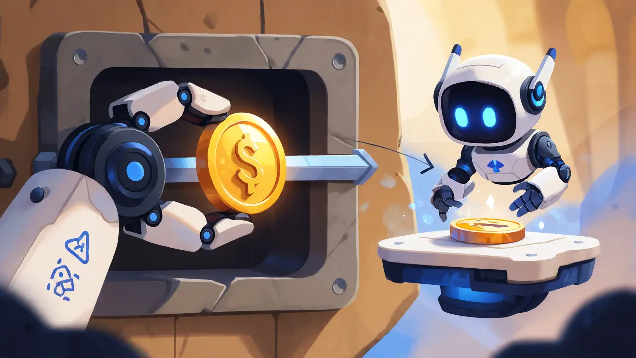 Robots transferring assets via two-way peg mechanism